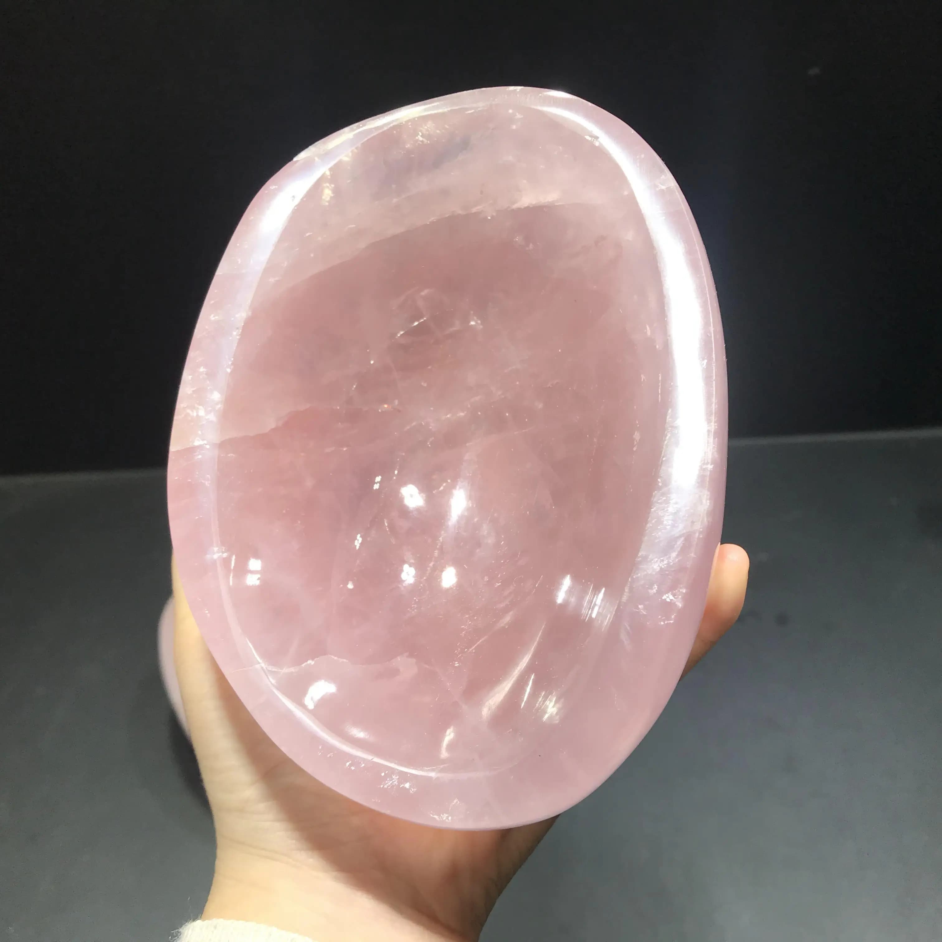 Hand Carved Rose Quartz Bowl Natural Quartz Singing Crystal Bowls for Healing