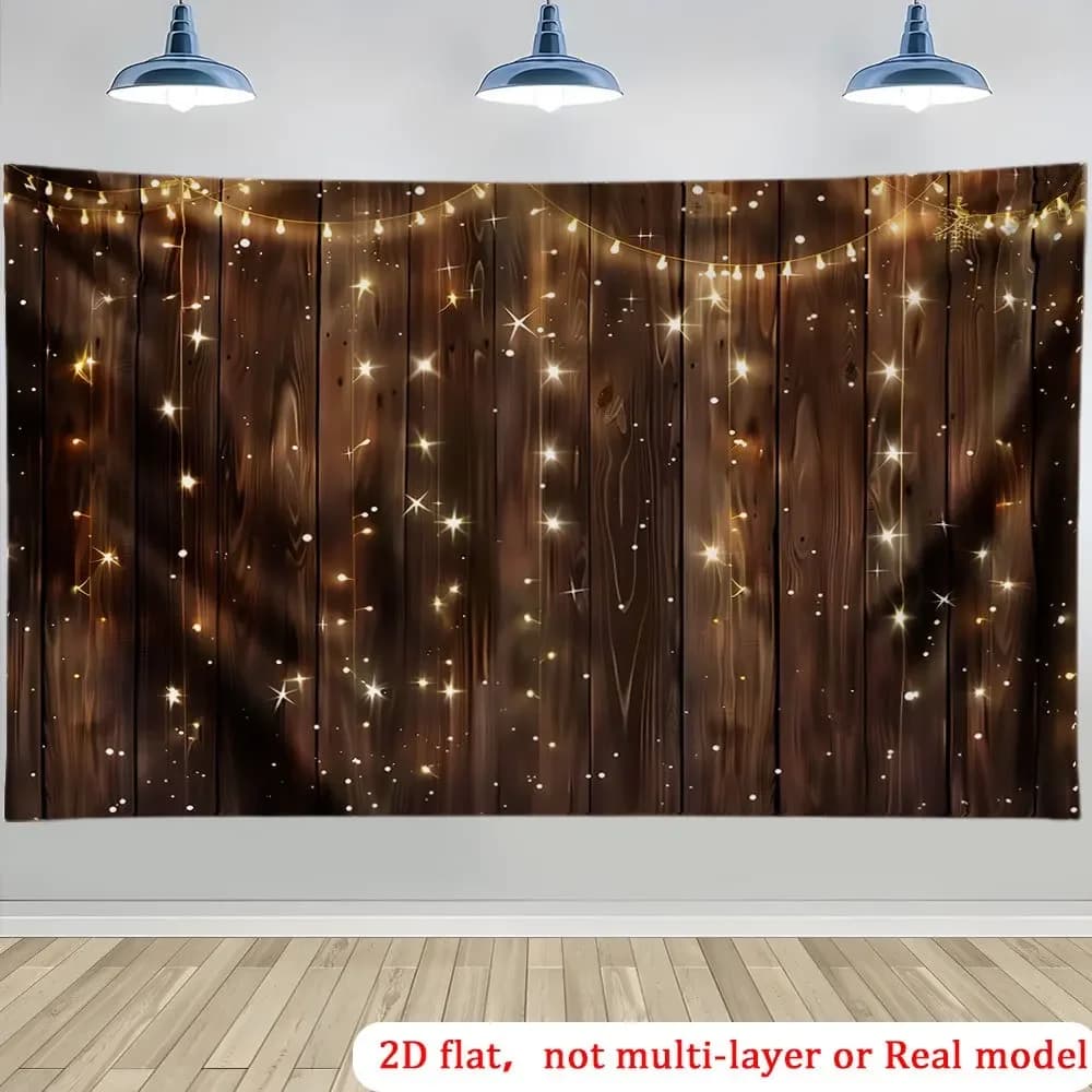 2D flat printing party banner, 1 piece per pack, star string lights, wooden oversized garage backgroundyzb