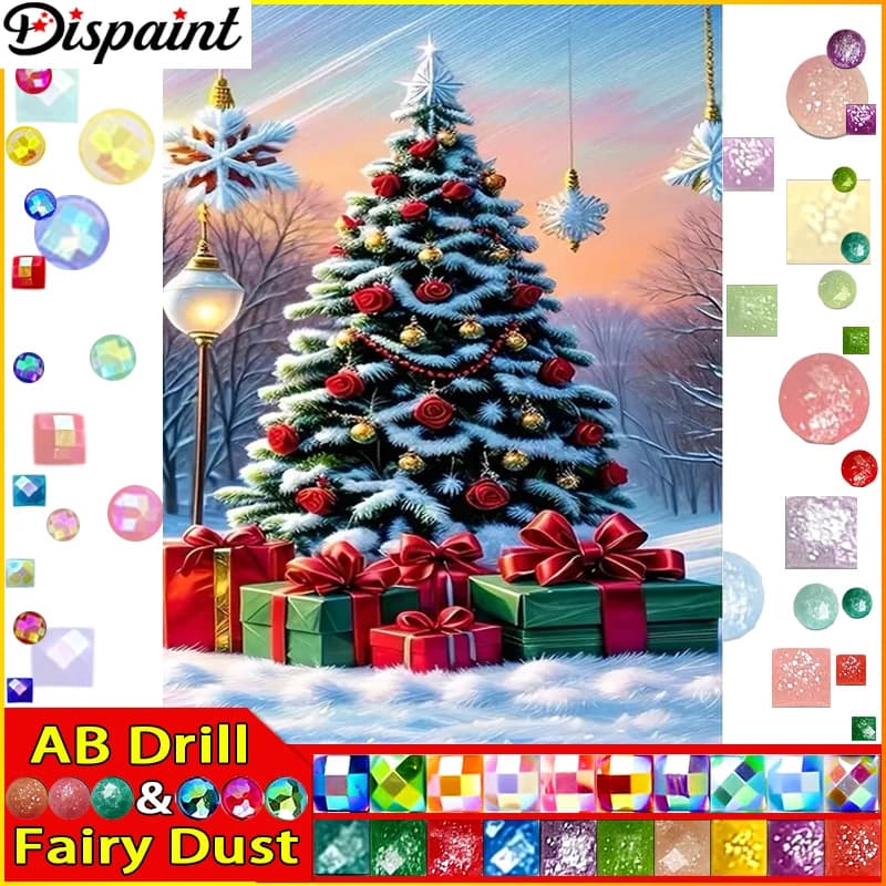 Dispaint Fairy Dust AB Diamond Painting Full Square/Round Diamond "Tree Snow Sunset" Pattern Embroidery Cross Stitch 5D Rhinest