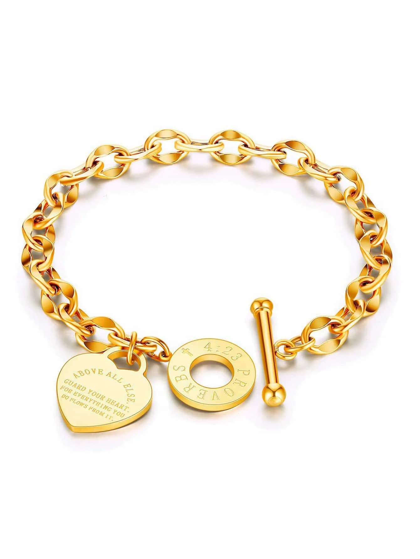 Bracciale con chiusura a scatto in acciaio inossidabile con cuore inciso, regalo per la Festa della Mamma