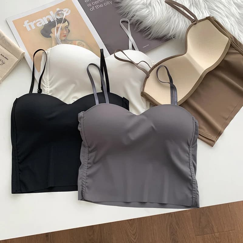 Canotta da donna sexy in seta ghiaccio, bestseller, con spalline e coppe fisse, imbottita, tinta unita, per uso esterno