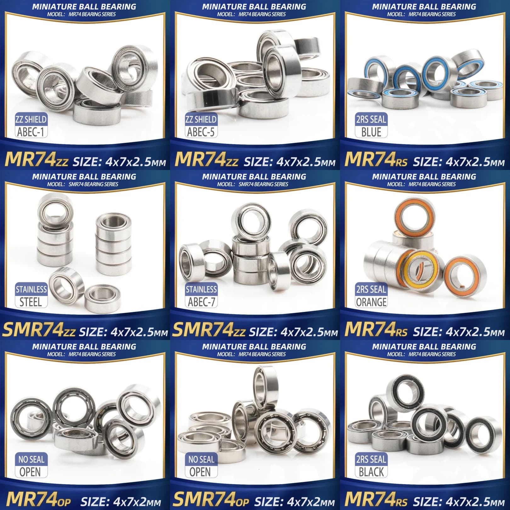 FUSHI MR74 ZZ Bearing 4x7x2.5 mm 10Pcs MR74ZZ MR74RS Handpiece Bearings For Video Card High Speed For Motor