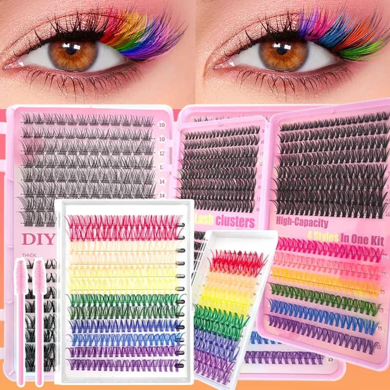 Set di 120/240/392/600 Ciglia Finte per Principianti, Ciglia Colorate Arcobaleno Fai-da-Te - Set Drammatico Volumizzante per Applicazione a Casa