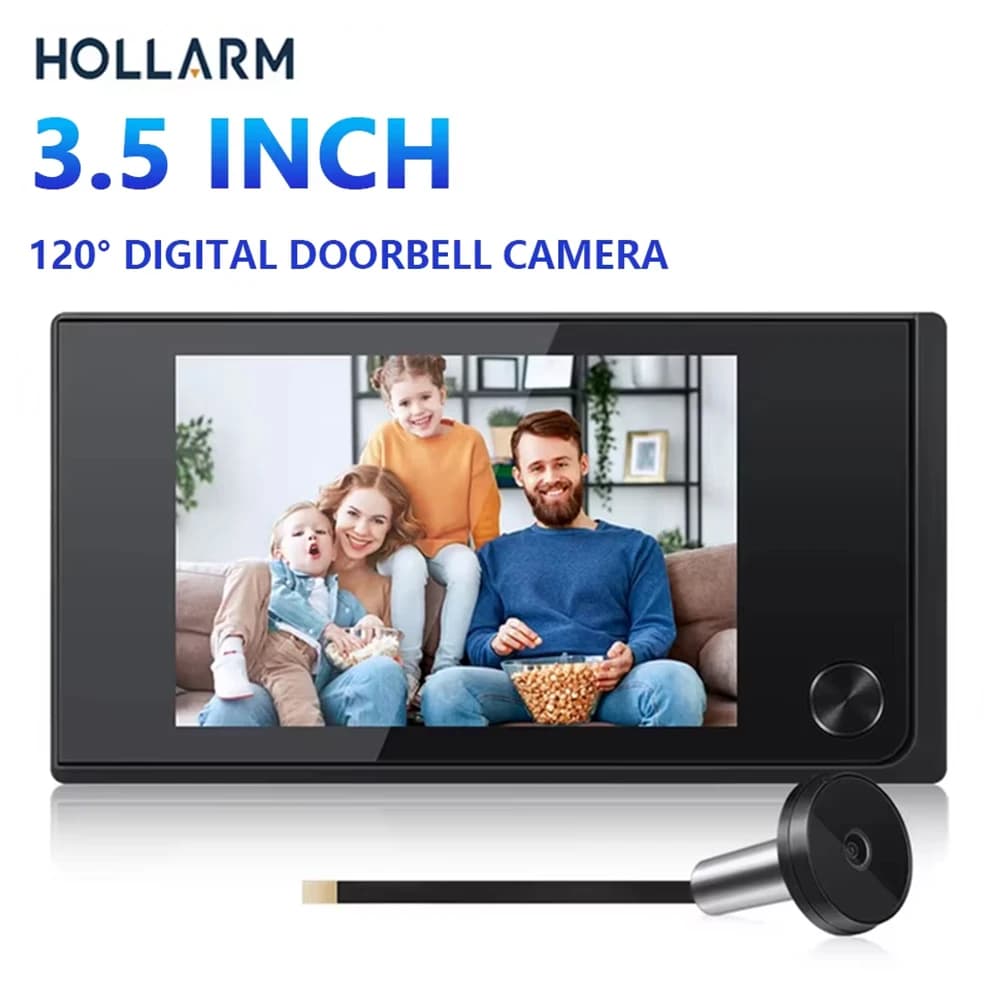 Hollarm Telecamera per campanello wireless da 3,5 pollici Visualizzatore spioncino ad angolo di 120 gradi Telecamera digitale per porta esterna sicura per casa intelligente