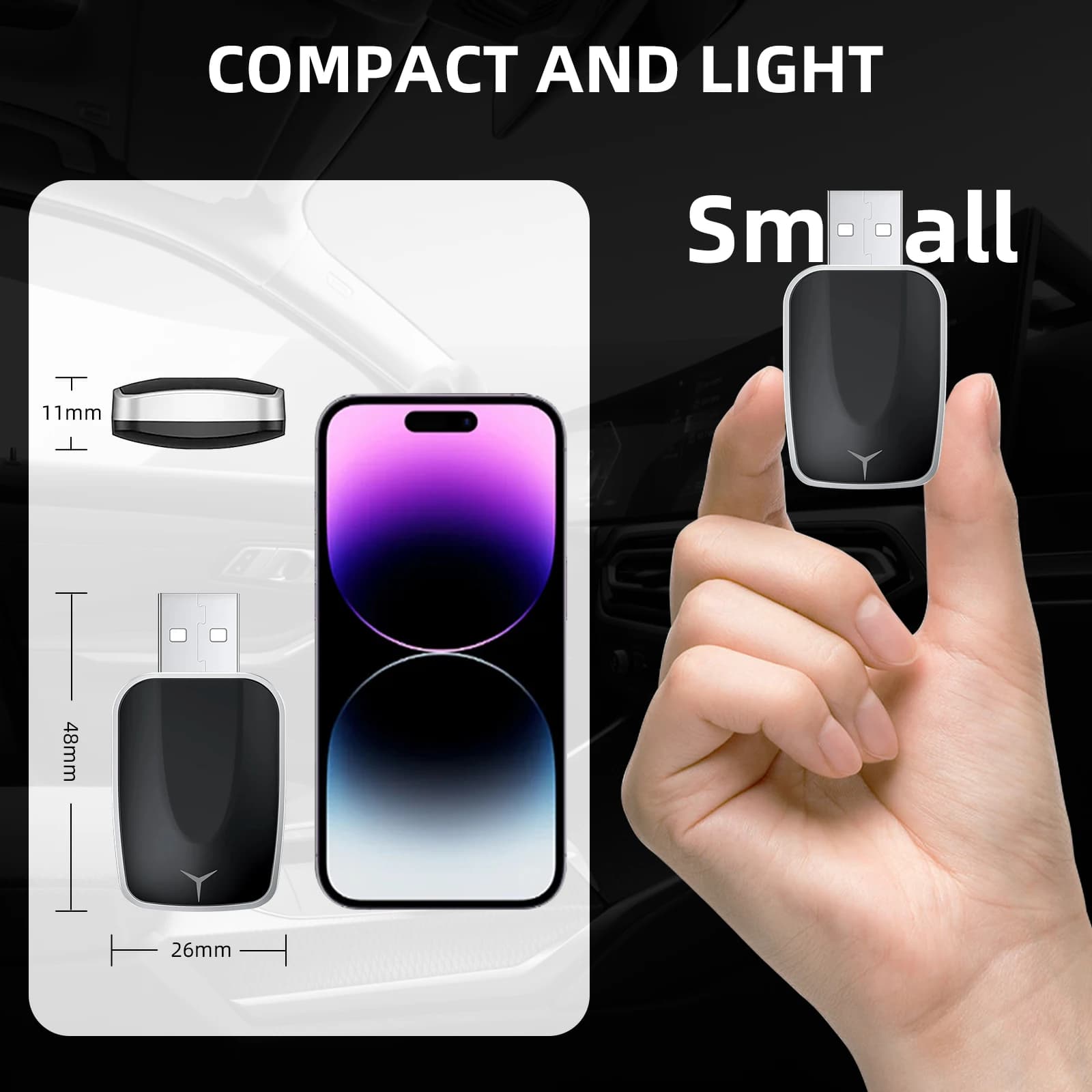 Mini adattatore intelligente Carplay Android Auto cablato a Wireless AI Box 2 in 1, compatibile con il 99% di auto, Plug and Play