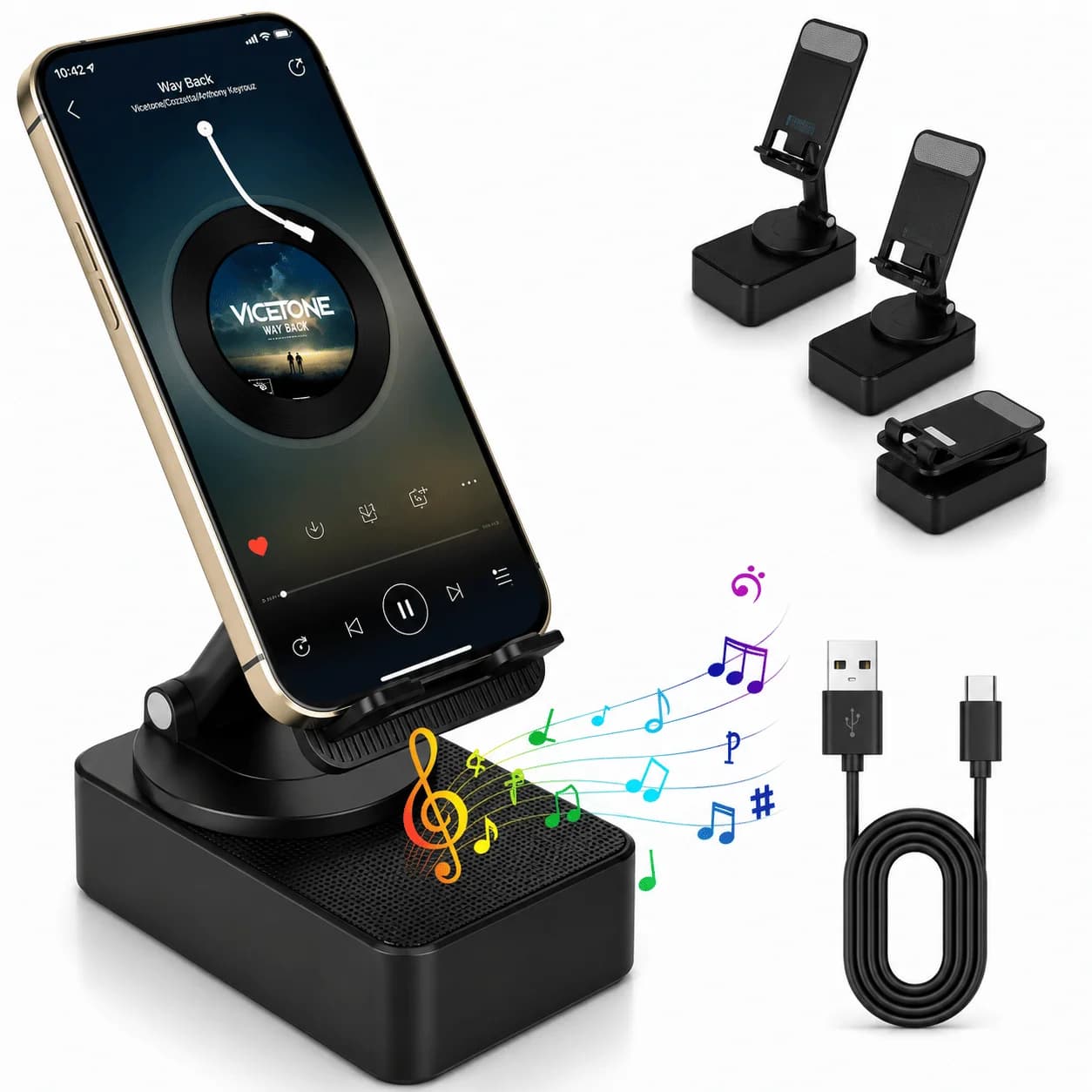 1Pc 4 In 1 Foldable Wireless Speaker Phone Stand With Power Bank 360Degree Rotatable Stand Wireless Speaker 5000mAh Battery RGB Light For Phones IPads