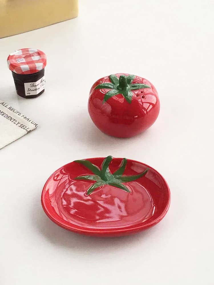 Piatto Creativo a Forma di Pomodoro Dipinto a Mano, Design Unico, Stile Nordico Annie Garden, Stoviglie in Ceramica di Forma Irregolare