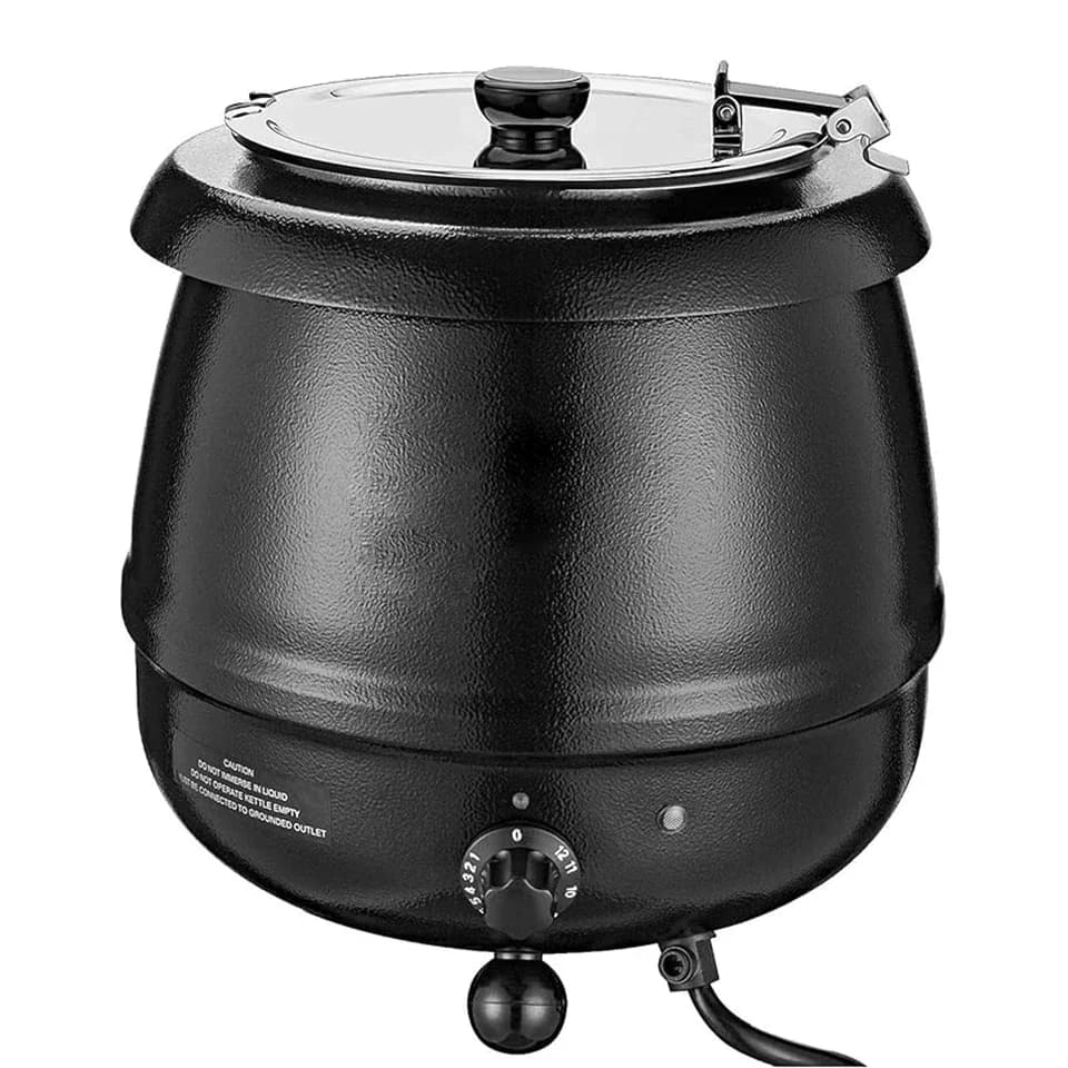 Pentola per Zuppa di Grado Commerciale SB6000 con Coperchio a Cerniera e Inserto Rimovibile in Acciaio Inox per Ristoranti, 10,5 Quarti, Nera
