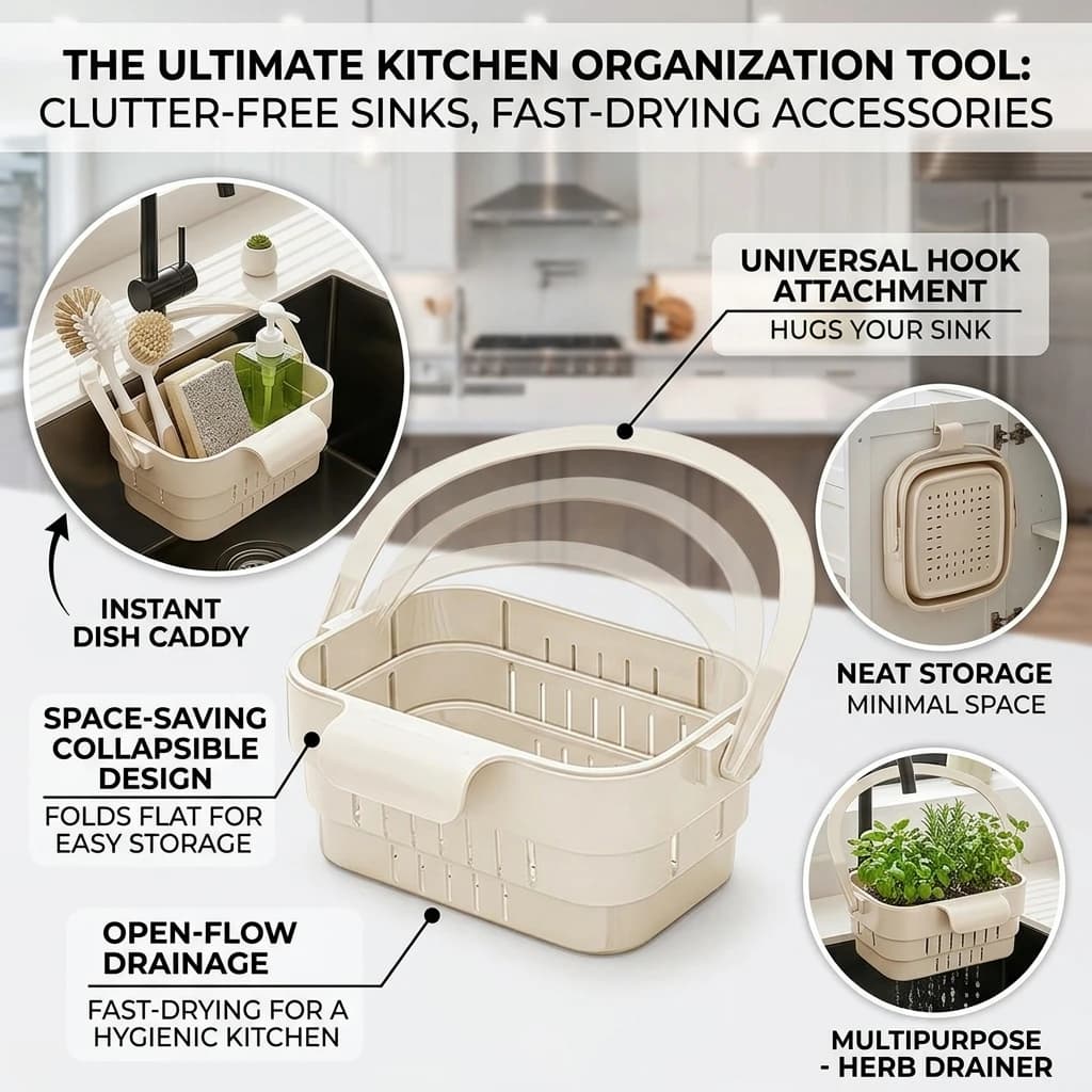 Telescopic Hanging Sink Drain Basket Folding Kitchen Rack for Food Separation Filtering And Leftovers Pouring