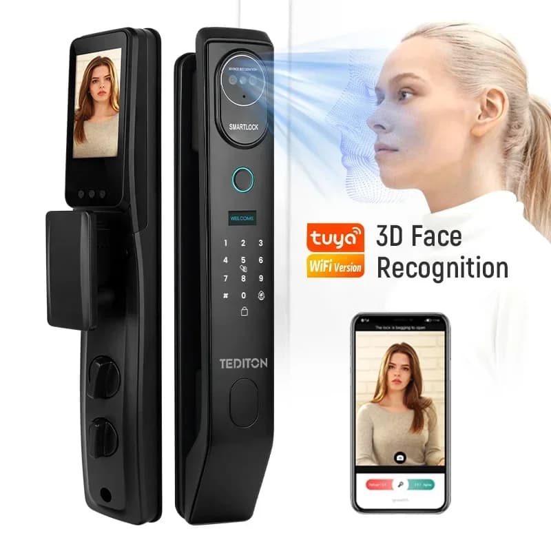 2024 Oem Produzione Frontale 3d Riconoscimento facciale Face ID Chiamata Cancello Impronta digitale Smart Door Lock Fechadura Electronica Residenziale