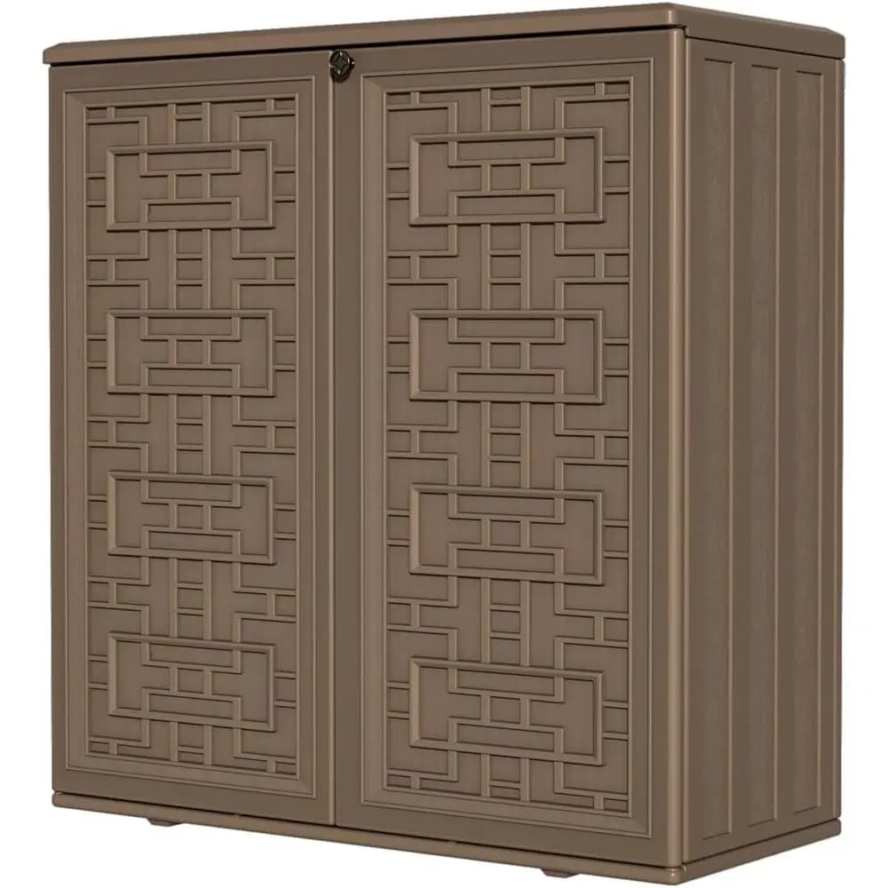 Outdoor/Indoor Storage Cabinet, 34x16x36 HDPE Plastic Box for Patio, Balcony, Tools, Brown