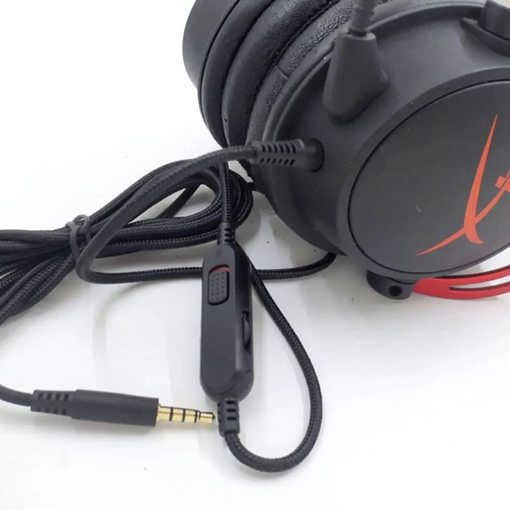 2 meter audio cable with volume control, 3.5 mm male to male, for HyperX Cloud Mix and Cloud Alpha gaming headphones.