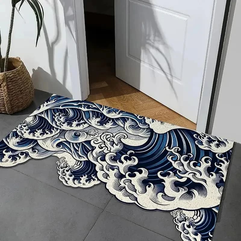 Tappetino Sagomato Speciale per Surf VIKAMA Kanagawa, Tappeto Giapponese Ukiyoe Antiscivolo e Resistente all'Usura, Tappetino per Ingresso e Veranda, Decorazione per la Casa