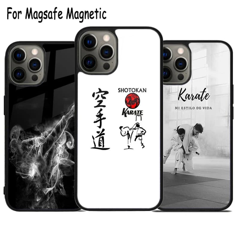 Custodia per telefono wireless con design Karate Giapponese per iPhone 17 Air 15 16 16e 14 13 11 12 Pro Max Plus, Cover Magnetica Magsafe con Bumper