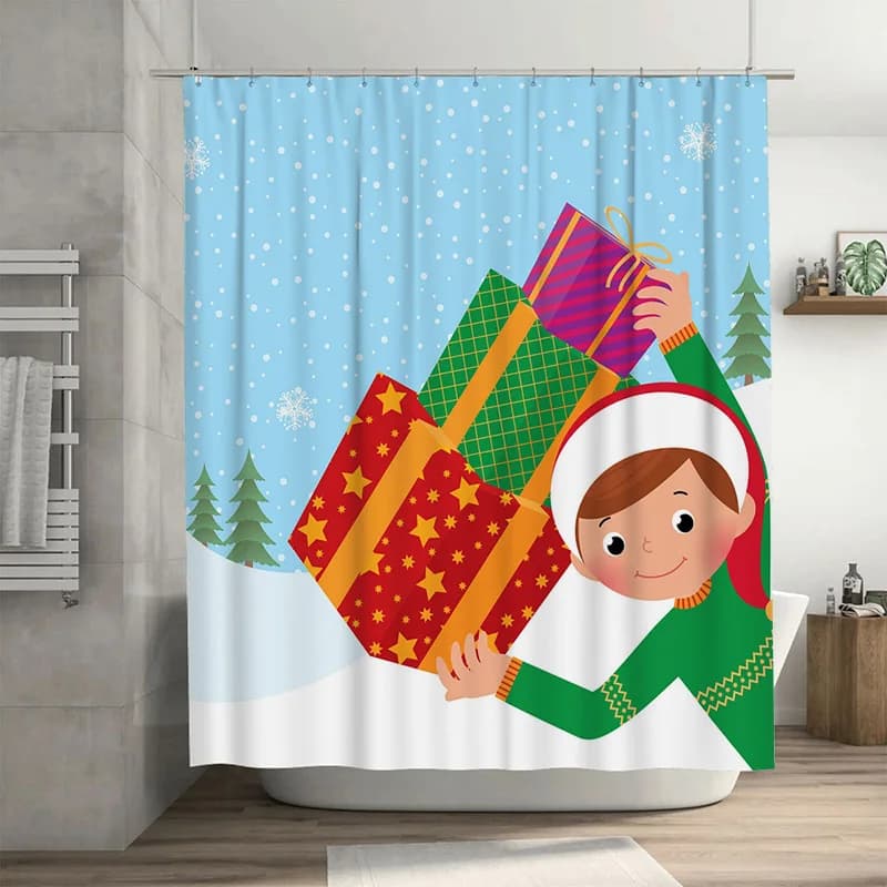 TU Tenda da doccia natalizia Decorazioni festive per le vacanze Set da bagno impermeabile Buon Natale Modello Sfondo Decorazione per la casa delle vacanze Fe
