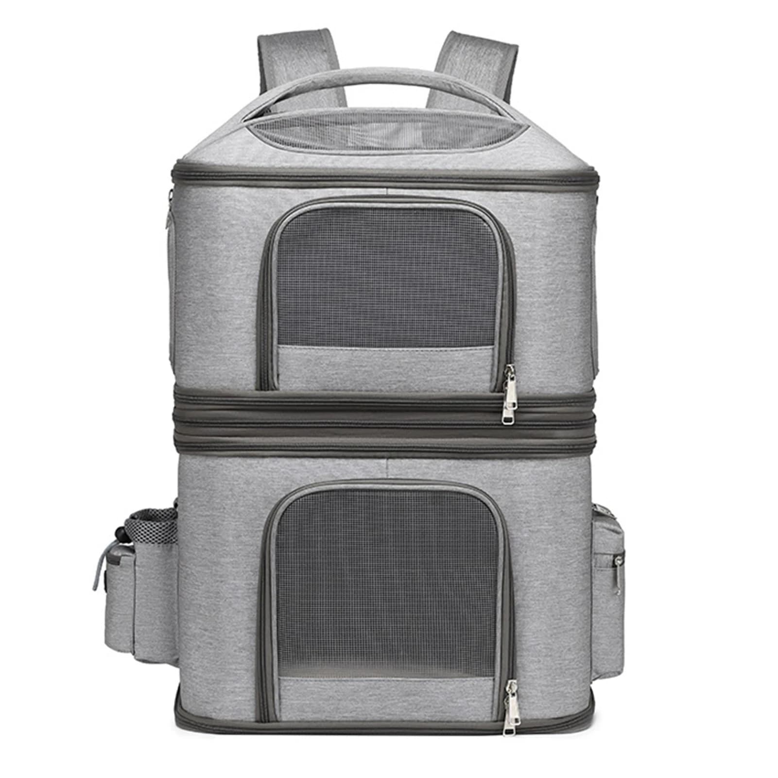 Zaino per animali domestici a doppio strato Borsa da trasporto portatile di grande capacità in tessuto Oxford può ospitare due gatti Borsa da viaggio per gatti all'aperto