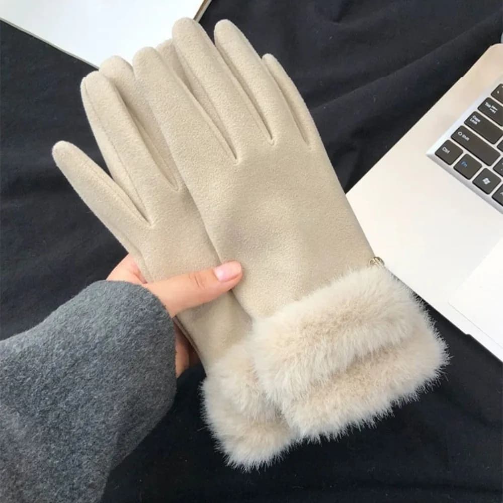 Guanti in pelle scamosciata tinta unita alla moda Guanti da ciclismo touch screen antivento Guanti invernali da donna caldi e spessi da sci