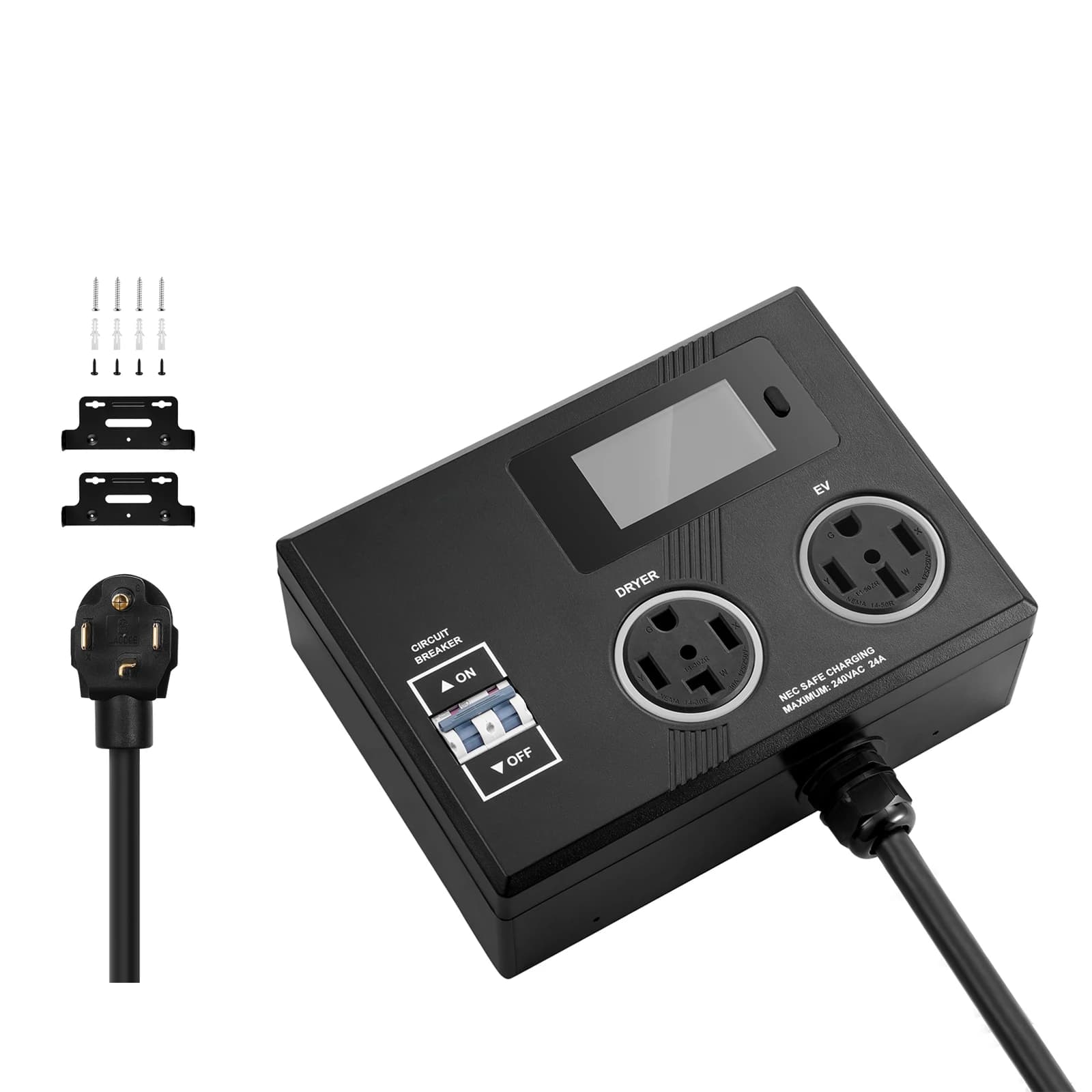 SucceBuy Smart Power Distribution for Dryer and EV 3-Color LED Indicator, With NEMA 14-30 Plug, NEMA 14-30 & NEMA 14-50 Outlets