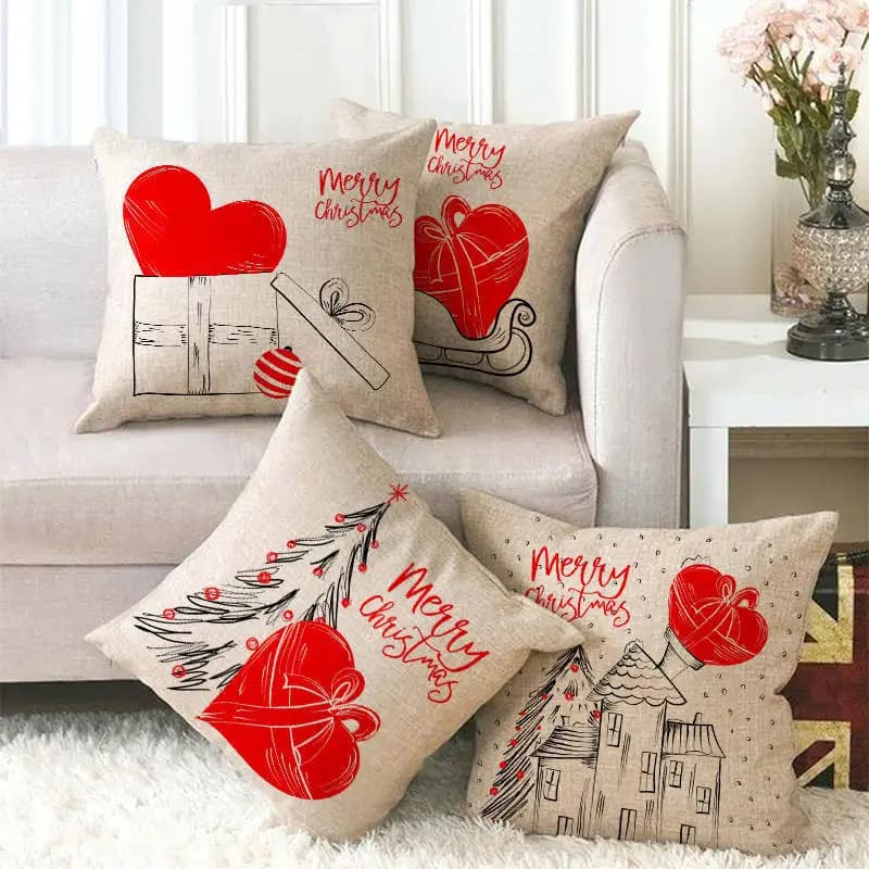 Collezione natalizia con cuore rosso Fodere per cuscini corti in peluche con stampa digitale per divano per auto, fodera per cuscino da ufficio, articoli per la casa