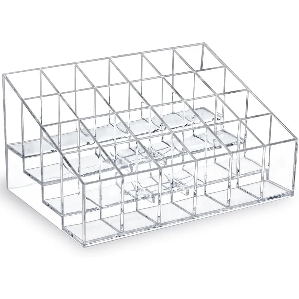Small Clear Plastic Lipstick Organizer with 24 Slots for Lip Gloss Chapstick Perfume Samples Mascara and Makeup Storage Travel Case