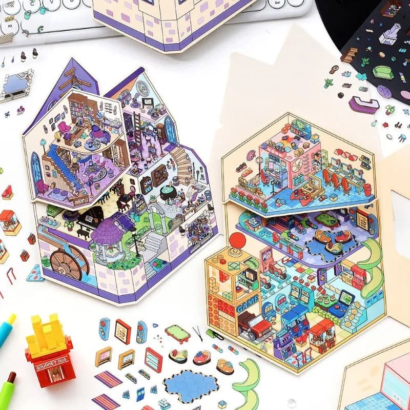 Diorama Stickers Little Corner Miniature Fun Scenes Decal Kawaii Creative DIY Kit for Journals Scrapbooking Sticker Kids Gift