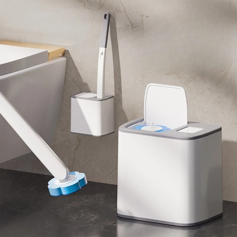 Kit di pulizia testina di ricambio usa e getta per scopino per WC con apertura automatica del coperchio con manico allungato