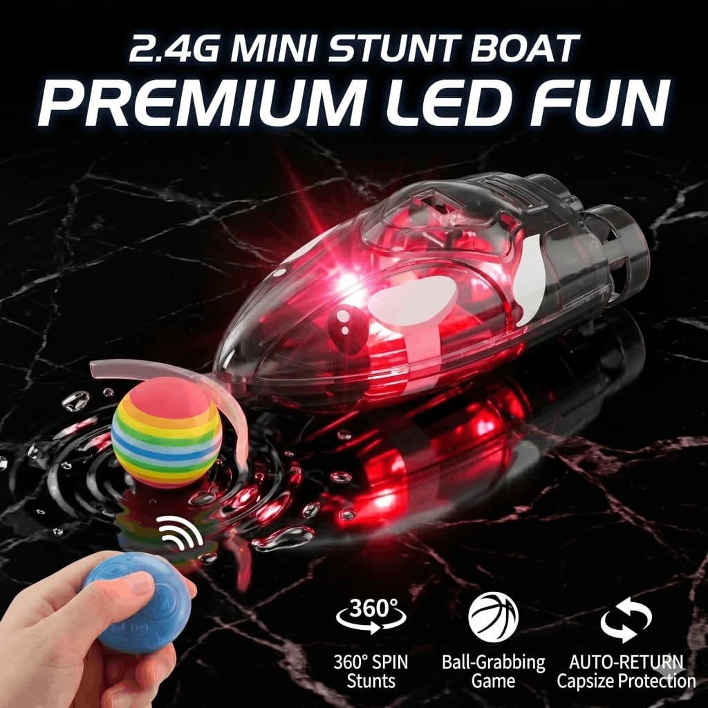 Mini Barca RC 2.4G, Gioco Interattivo di Cattura Palline, Giocattolo Elettrico Acquatico per Vasca e Piscina per Bambini