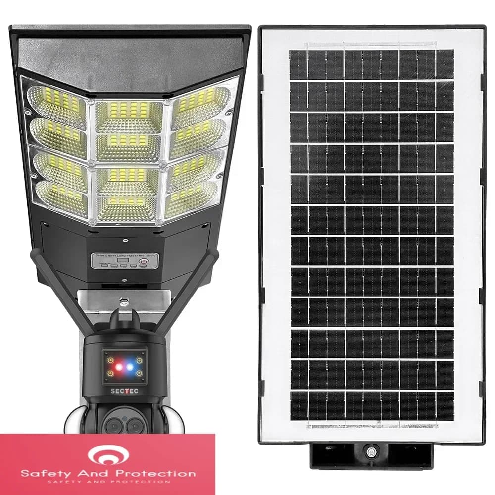 Lampione Solare All-in-One con Telecamera CCTV, Pannello Solare 10W, Telecamera di Rete LED 4G 6MP con Zoom 12X per Giardino e Casa