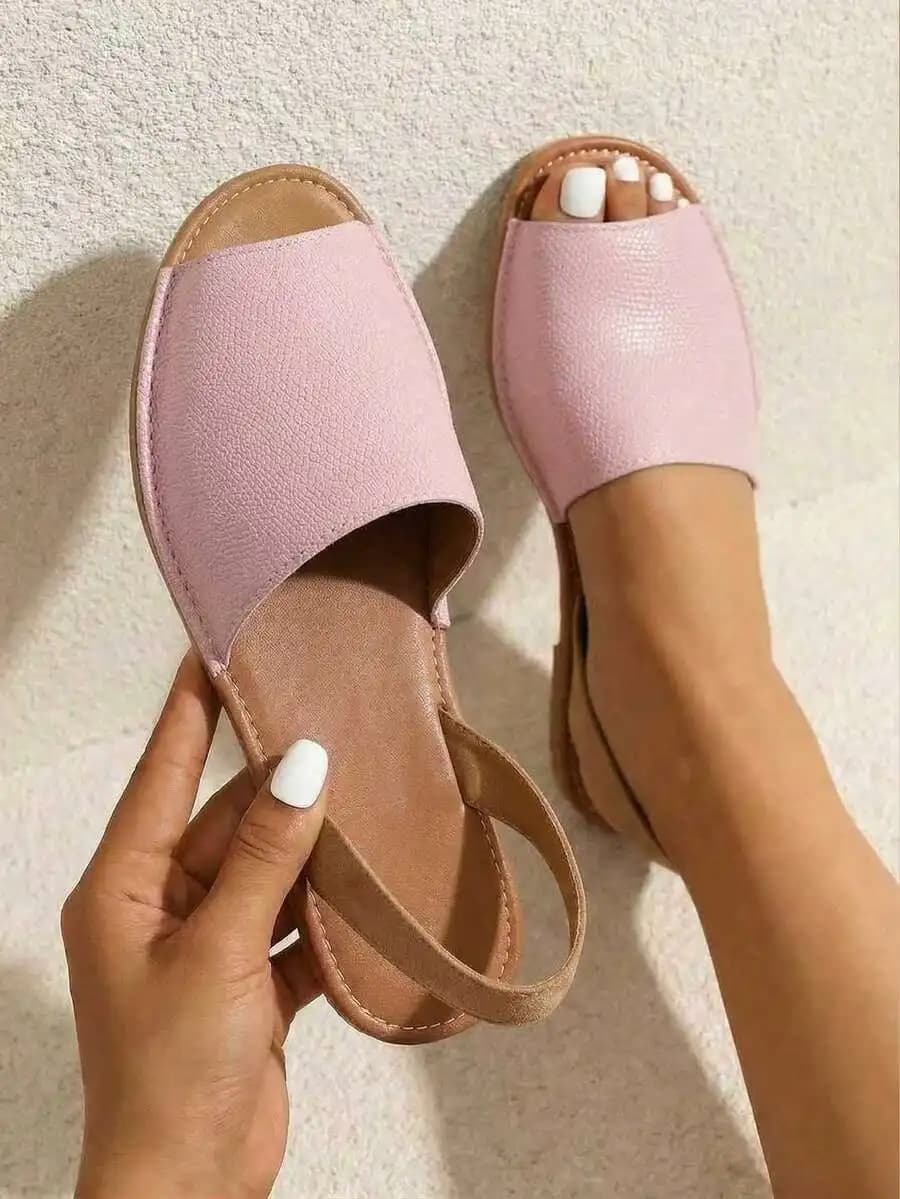 Womens Casual Open Toe Slip-On Flat Sandals PU Comfortable Summer Beach Shoes