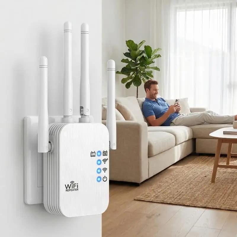 Ripetitore di Segnale Wireless, Amplificatore di Segnale WiFi Cablato, Estensore di Portata Internet Potenziato per Casa, Ufficio, Camera da Letto, Connessione Stabile