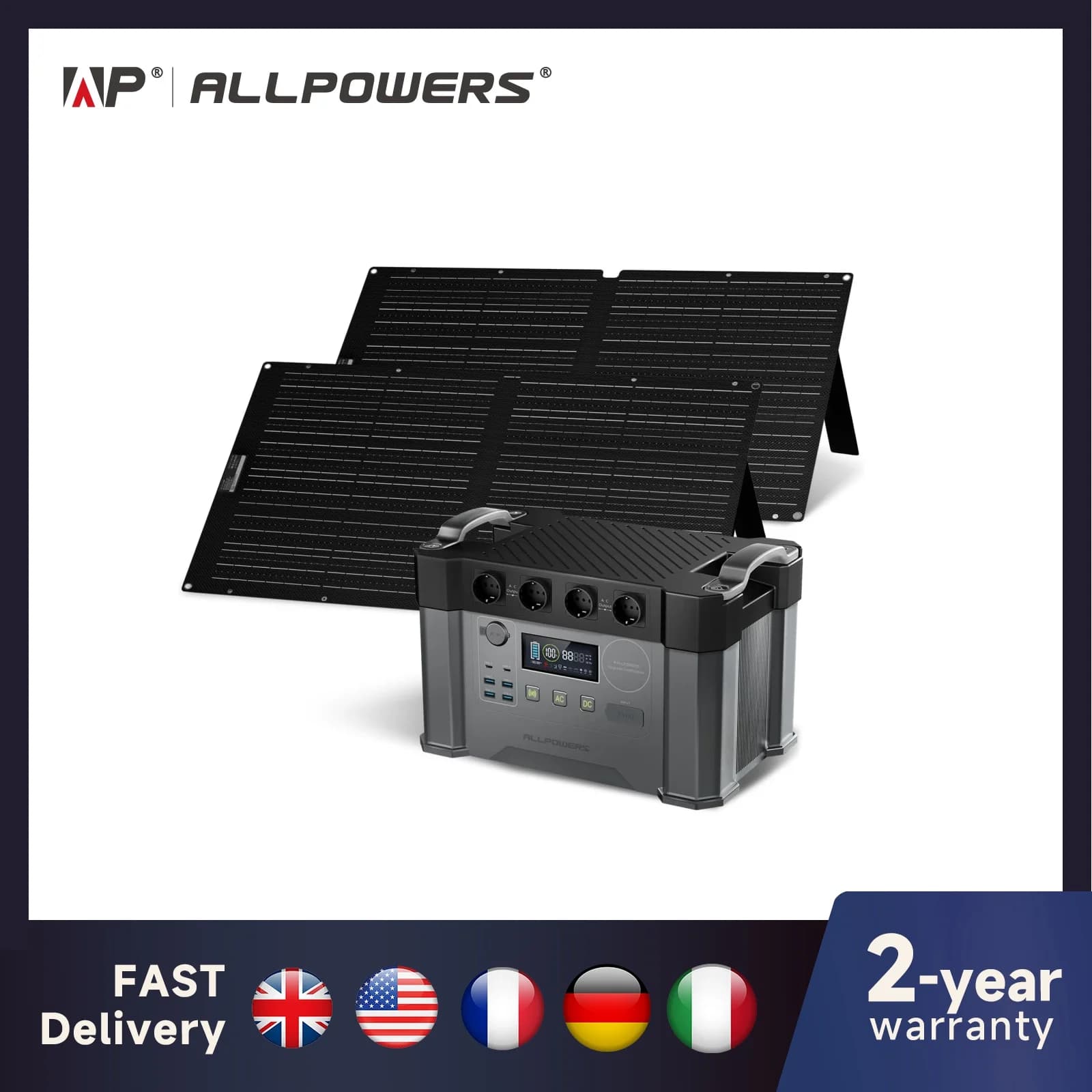 ALLPOWERS S2000 Pro Outdoor generator 2400 W MPPT Portable electric power plant with folding solar panels 4X100 W for camper camping, house
