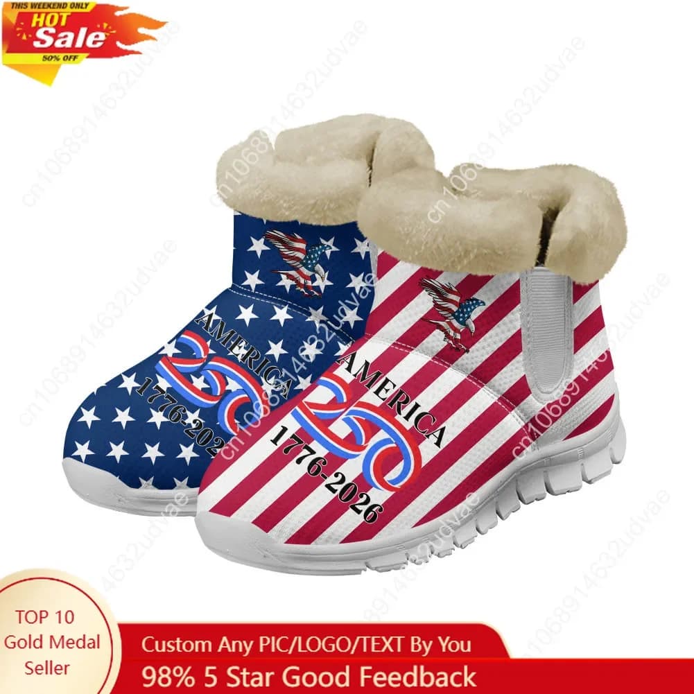 Scarpe in Peluche per il 250° Anniversario dell'America 1776-2026, Sneakers Calde per Uomo e Donna, Stivali Casual Sportivi Personalizzati Bianchi