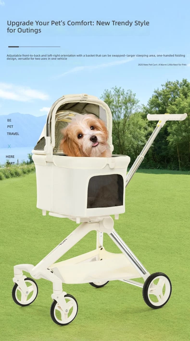 High View Pet Stroller, Detachable Cat and Dog Pushchair, One-Click Foldable, Quick Assembly, Portable Pet Carrier