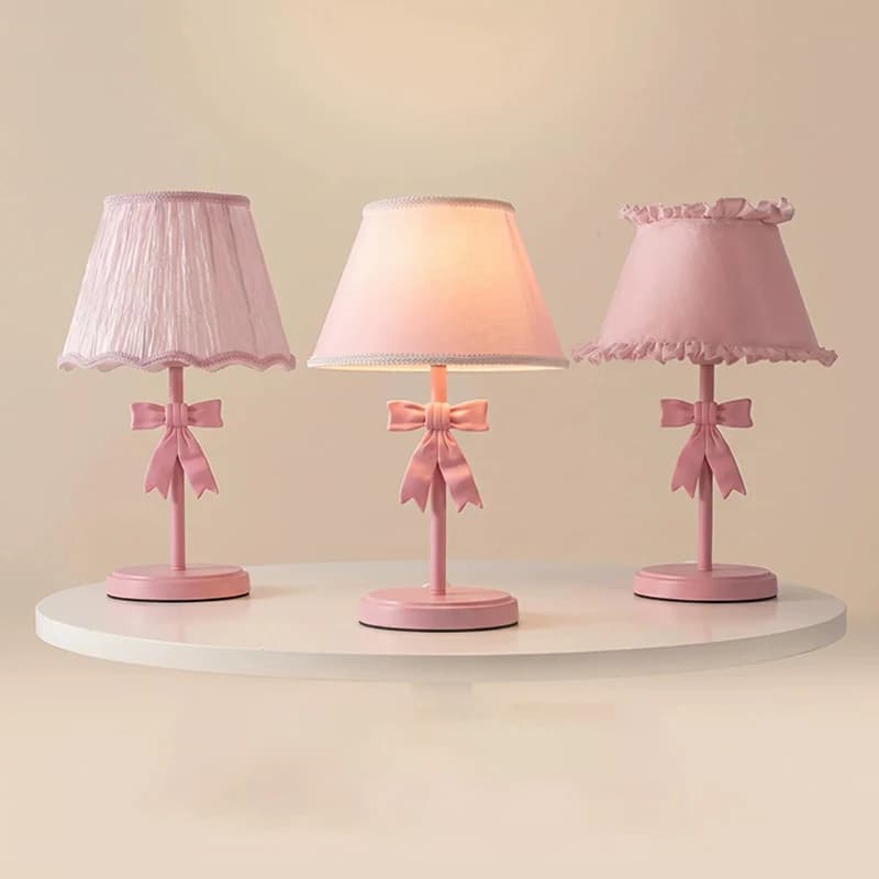 Pink Bow Table Lamps Princess Room Girl Bedroom Lamp Princess Style Romantic Warm Baby Room Children's Room Bedside Table Lights