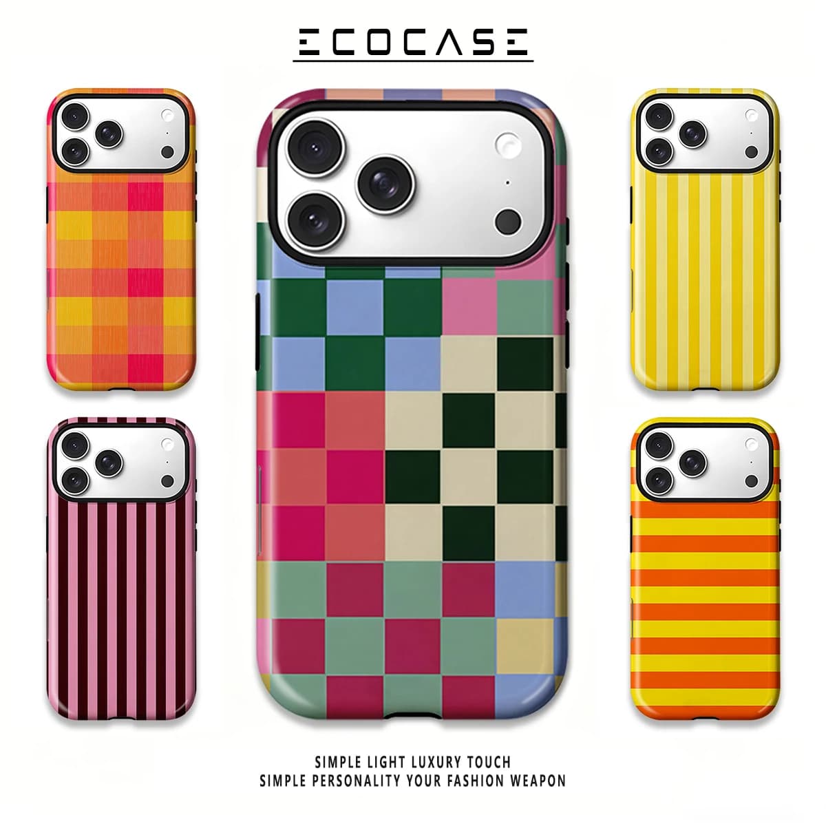 Colorful Checkerboard Squares Patchwork Glossy Phone Case For Magsafe For iPhone 17 16 15 14 Plus 13 Pro Max Film 2-in-1 Bumper