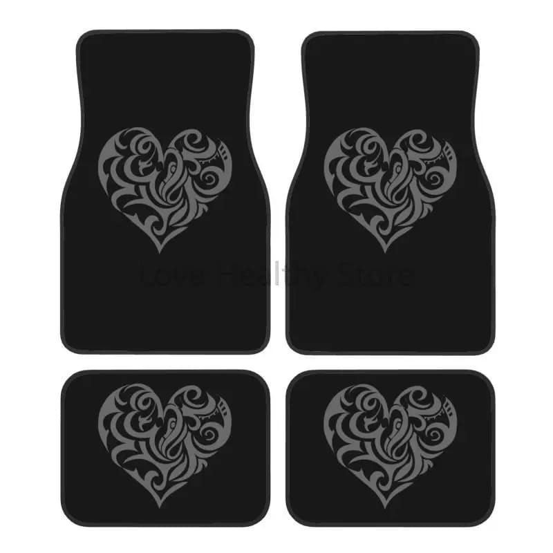 Set di tappetini per auto anteriori e posteriori con stampa artistica a forma di cuore, set di 4 pezzi, tappetini per auto con supporto in gomma, accessori per auto