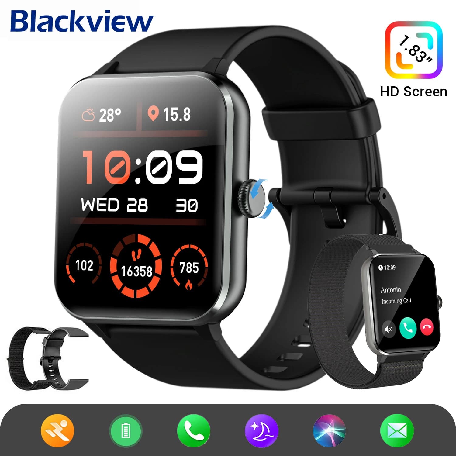 Blackview R50 1.85 '' HD Sreen Smartwatch con assistente vocale Monitor sanitario Monitoraggio sportivo Orologio intelligente Bluetooth per uomo Donna