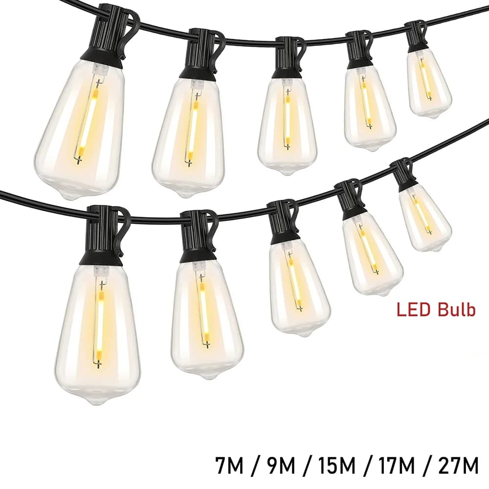 Luci a stringa LED ST38 a globo per esterni, ideali per feste di compleanno, campeggio, decorazioni da giardino, ghirlande luminose per strade, patii e cortili.