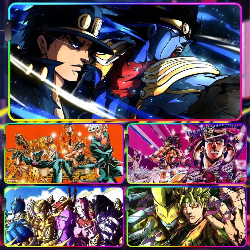 Jojo Bizarre Adventure Gamer Mouse Pad Gamer Luminescence Led Mouse Pad Gaming Table Rgb Deskmat Tastiera Pc Mousepad