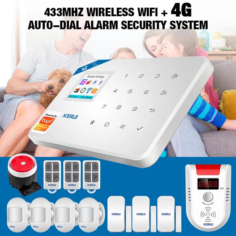 KERUI 4G Allarme domestico Tuya Kit allarme antifurto intelligente Supporto Google Assistant e sistema di sicurezza allarme Alexa Sensore di movimento antifurto