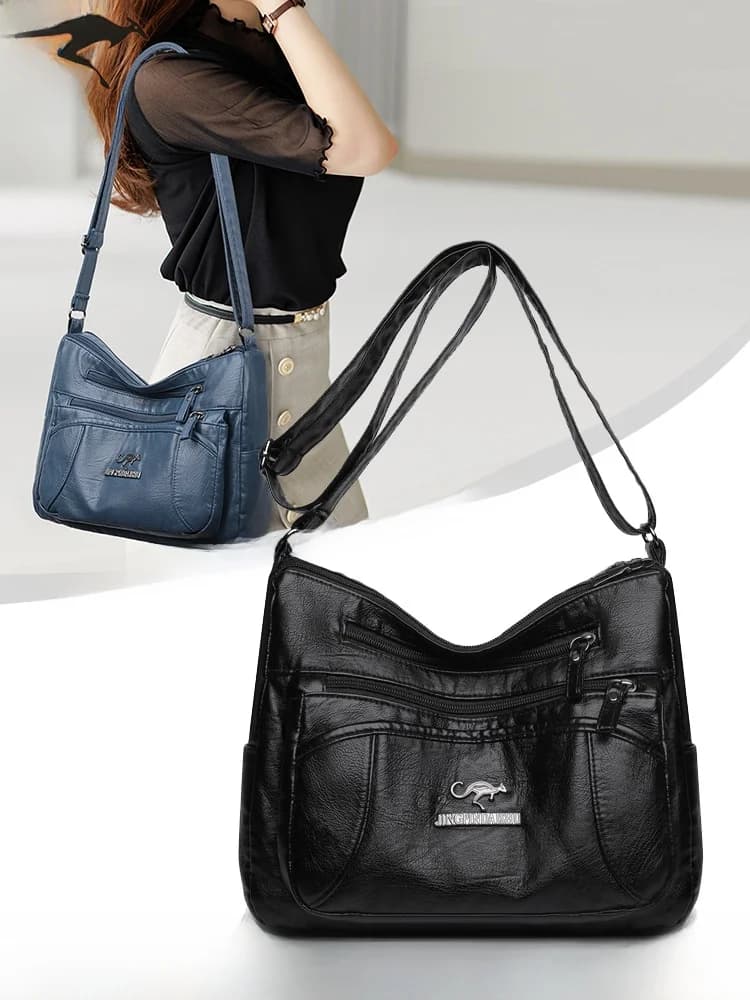 Leather Handbag Women's Large Capaci oulder Crossbody Bag Soft Leather Vegetable Bung Bag Faionable Multi-layered
