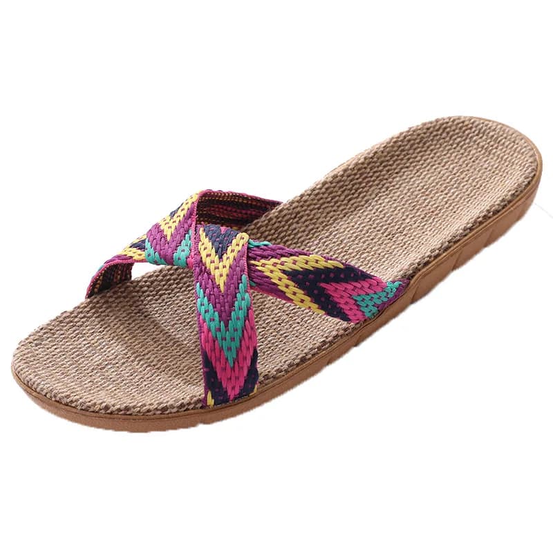 Summer Crossed Flax Slippers Women Home Linen Slipper Flat Beach Sandals Comfortable Indoor Casual Straw Slippers Zapatos Mujer