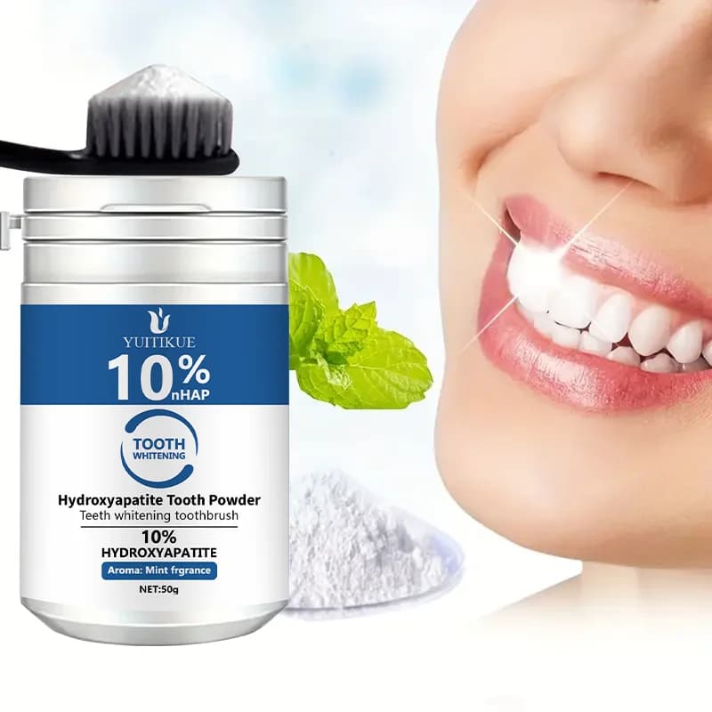 YUTIKUE 10% nHAP Tooth powder 50 g - Hyoxopathic teeth whitening, deep cleansing and fresh breath, bright smile of 7 days