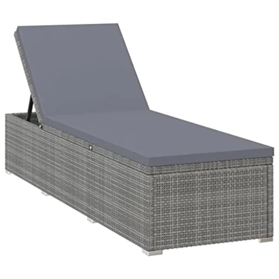 Lettino Prendisole in Polyrattan con Cuscino Grigio, Sdraio da Esterno, Chaise Longue da Piscina, Reclinabile Pieghevole Regolabile per Patio, Spiaggia e Campeggio