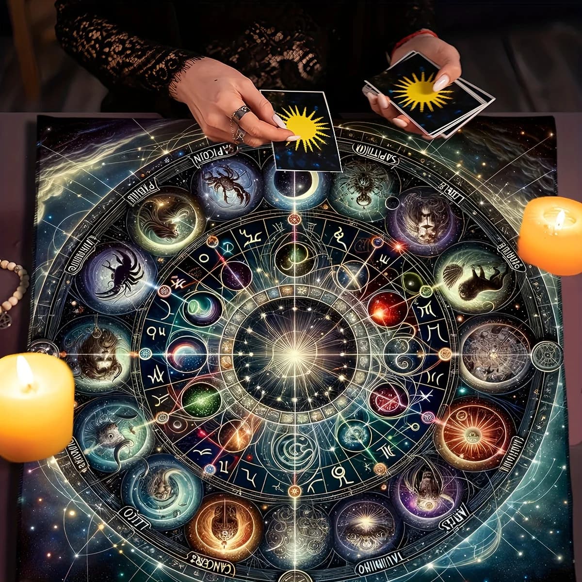 Tovaglia per Tarocchi con 12 Costellazioni, Panno per Altare, Telo per Divinazione Celeste e Galattica, Tappetini per Carte Oracolo, Decorazione per la Casa