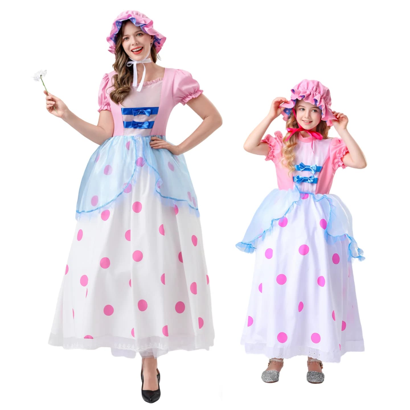 Costume Cosplay Genitore-Figlio con Gonna Lunga a Quadri, Abito Rosa a Pois di Toy Story, Outfit per Halloween per Adulti e Bambini