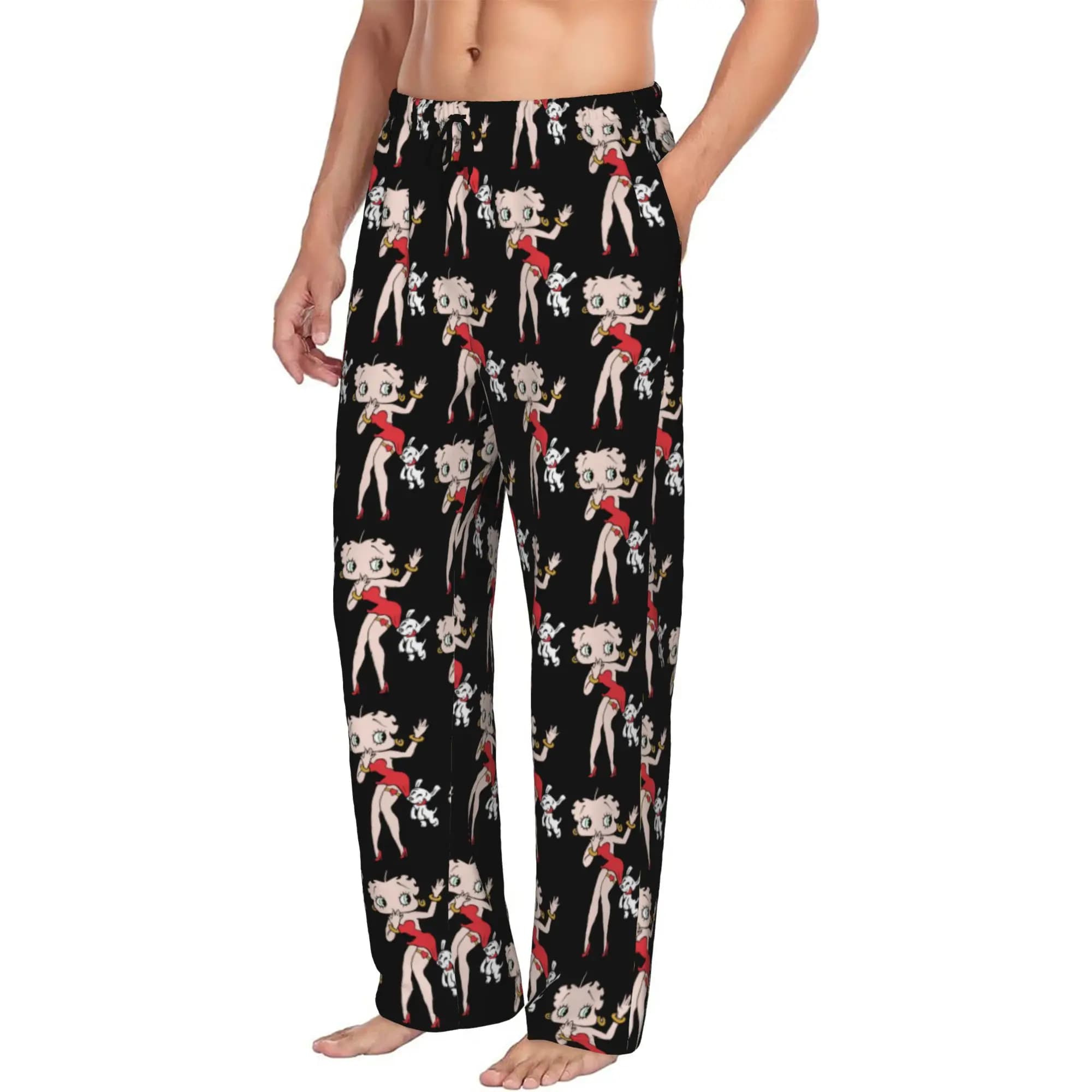 Custom Print Men's B-Booped Girl Pajama Pants Anime Cartoon Sleepwear Sleep Lounge Bottoms with Pockets