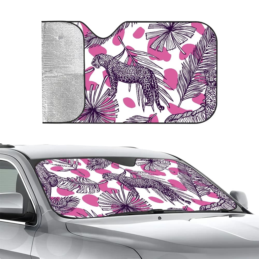 Parasole per auto leopardo tropicale Isolamento a tre strati Parabrezza anteriore per auto Parasole Ventosa Blocchi Raggi UV Sole