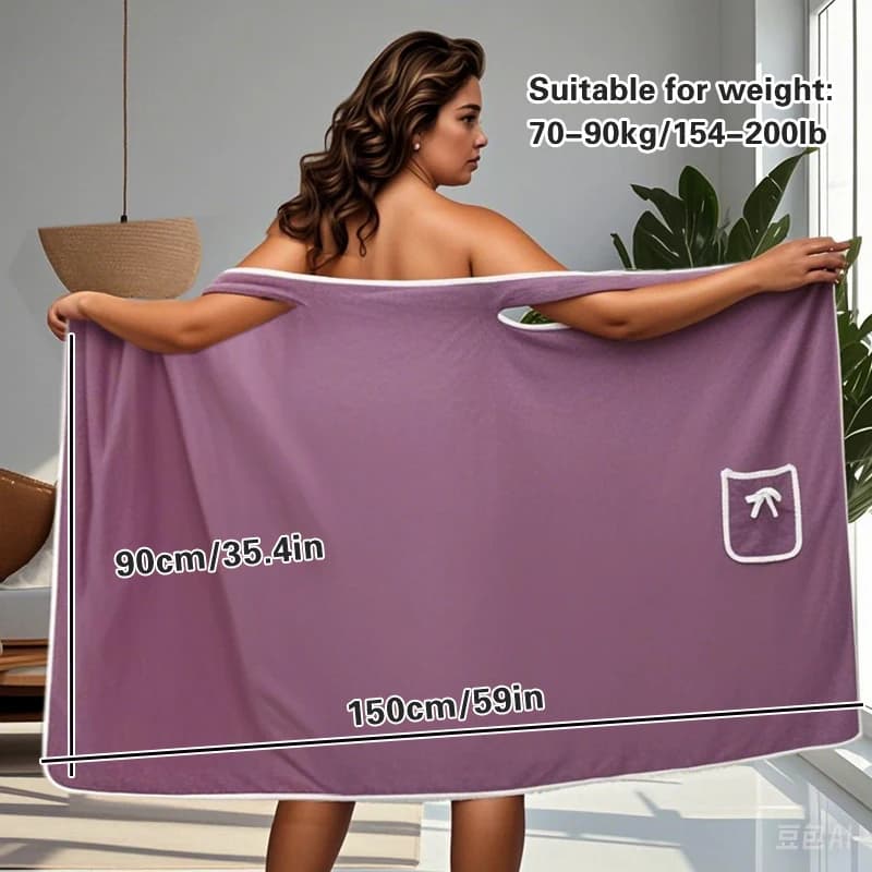 Women's wearable towel for girls – 90×150 cm, fast drying, ideal for beach, spa, gym and home use, soft bathrobe and towel