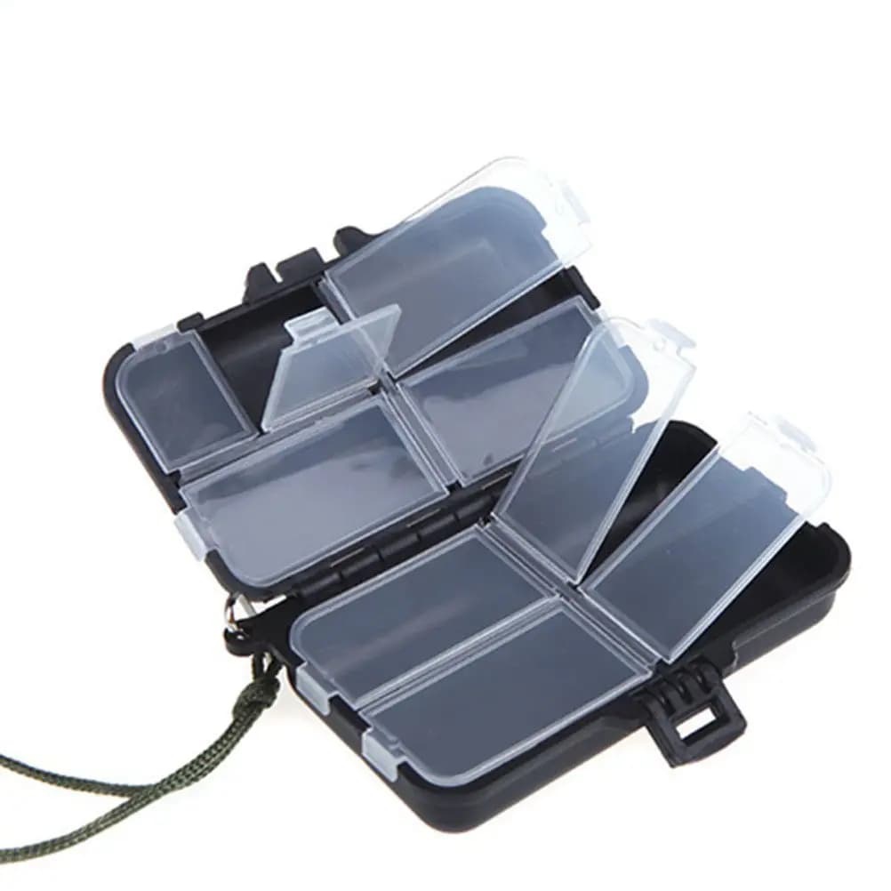 Plastic Fishing Tackle Box 9 Clear Divided Compartments 11.5x7x3cm Black Transparent for Hooks Baits Lures Weekend Fishing